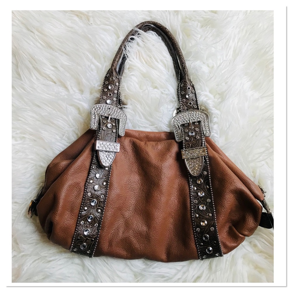 Charm & Luck Leather Rhinestone Embellished Purse